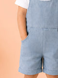 Boys Cotton Denim Dungaree Shorts with White T-Shirt Co-ord Set - Light Blue