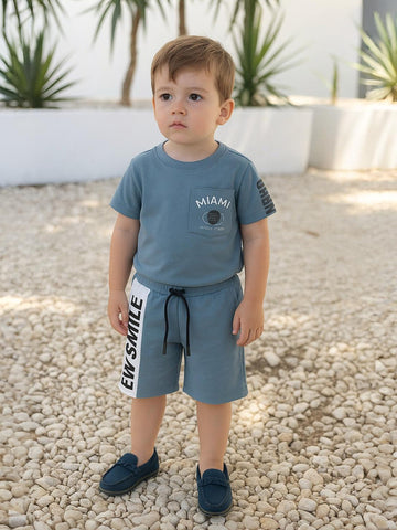 Kidbea Boys Summer T-Shirt and Shorts Co-Ord Set | Soft Cotton Blend Outfit for Kids |Teal