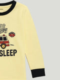 Unisex Kids Cotton Nightsuit Set | Firetruck Print | Full Sleeves Pajamas | Cream