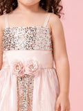 Girls Pink Partywear Frock – Sequin & Floral Embellished High-Low Dress