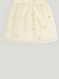 Kidbea Baby Girl Party/Birthday Dress | Sleeveless Stylish Frock with White Heart Embroidery & Tulle Layer | Ideal for Toddlers & Infants Cream