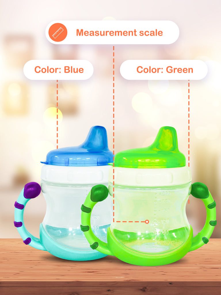 Kidbea Baby Sipper Cup – Green & Blue (Pack of 2) | BPA-Free, Soft Spout, Leak-Proof, Dual Handles, 200ML