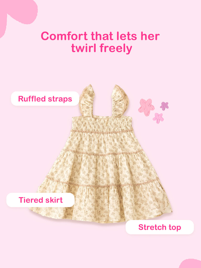 Girls Sleeveless Ruffle Floral Dress | Organic Cotton Summer Frock