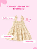 Girls Sleeveless Ruffle Floral Dress | Organic Cotton Summer Frock