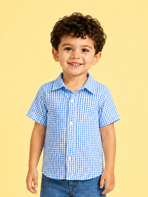 Boys Cotton Blue Gingham Check Shirt