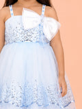 Girls Blue Partywear Frock – Sequin Embellished Bow Detail Dress