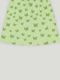 Kidbea Girls Cotton Frock | Butterfly Printed Summer Dress | Short Sleeve Casual Wear Kids | Green