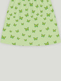 Kidbea Girls Cotton Frock | Butterfly Printed Summer Dress | Short Sleeve Casual Wear Kids | Green