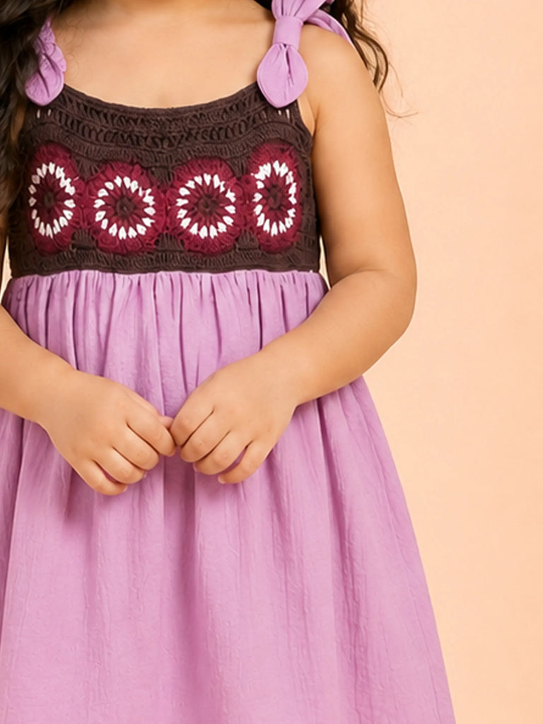 Light Organic Cotton Lavender Embroidered Knot Strap Frock