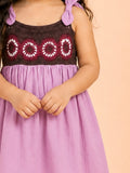 Light Organic Cotton Lavender Embroidered Knot Strap Frock