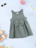 Baby Girl Solid Green Frock with Bow Detail