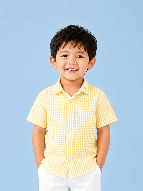 Boys Cotton Yellow Gingham Check Shirt