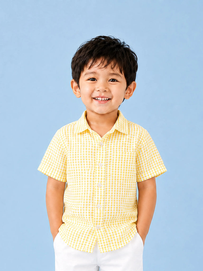 Boys Cotton Yellow Gingham Check Shirt