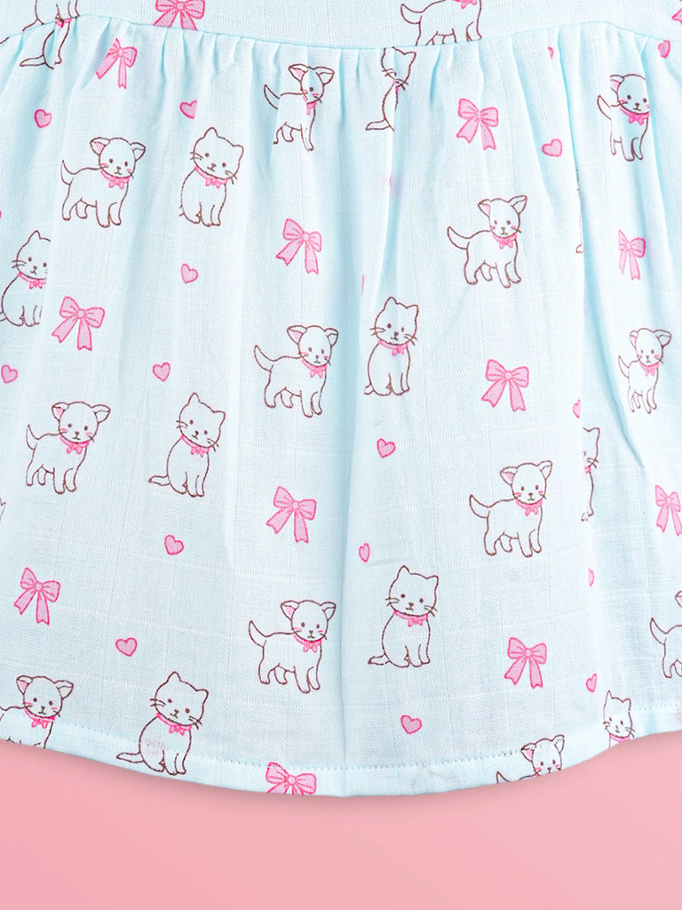 BambooTEC™ Bamboo Muslin Girls Frock – Cute Puppy & Cherry Prints | Pack of 2
