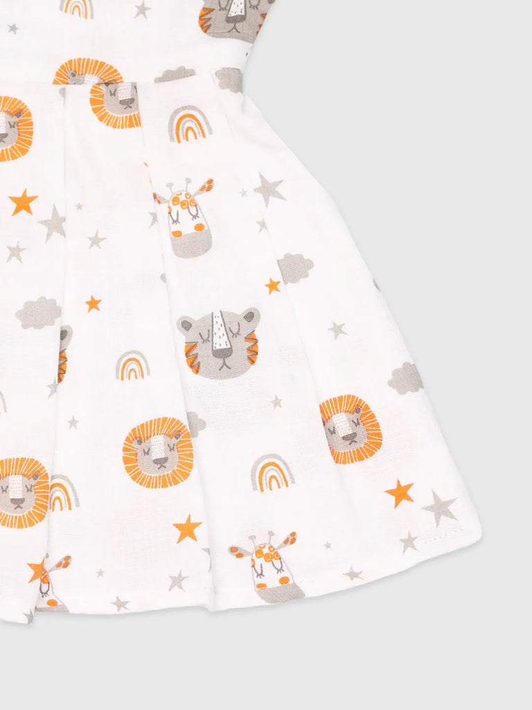Extra Soft Muslin  Fabric Baby Girls Frock | Pack of 6 | Mickey, Tiger, Space, Rainbow, Butterfly and Cute Chick Print