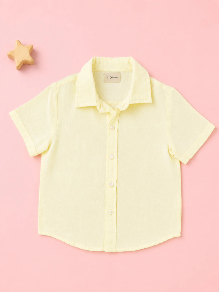 Boys Linen Cotton Light Yellow Shirt