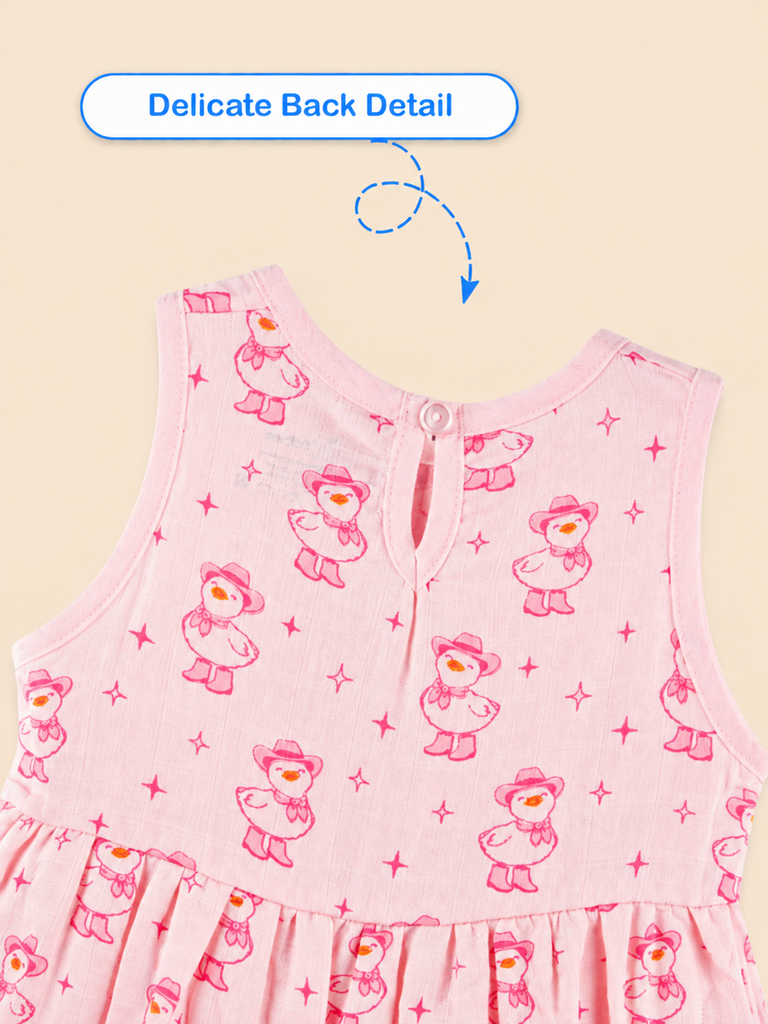 BambooTEC™ Bamboo Muslin Baby Frock – Pink Duck Print, Soft & Breathable Dress