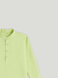 Kidbea Boys Kurta Pajama with Asymmetric Embroidered Jacket | Ethnic Wear Set for Weddings & Festivals | Green