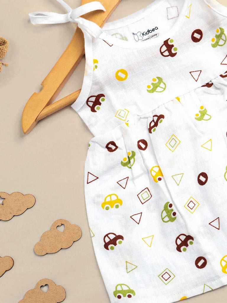 Extra Soft Muslin Baby Girls Frock Pack of 4 – Space, Whale, Rainbow & Car Prints