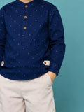 Light Organic Cotton Navy Blue Shirt & Beige Shorts Co-ord Set