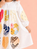 Light Organic Cotton White Printed Full Sleeve Frock Dress