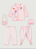 Unisex Baby Winter Wear – 5 Piece Cozy Cotton Set with Cardigan, Pants, Footed Bottom, Cap & Bib