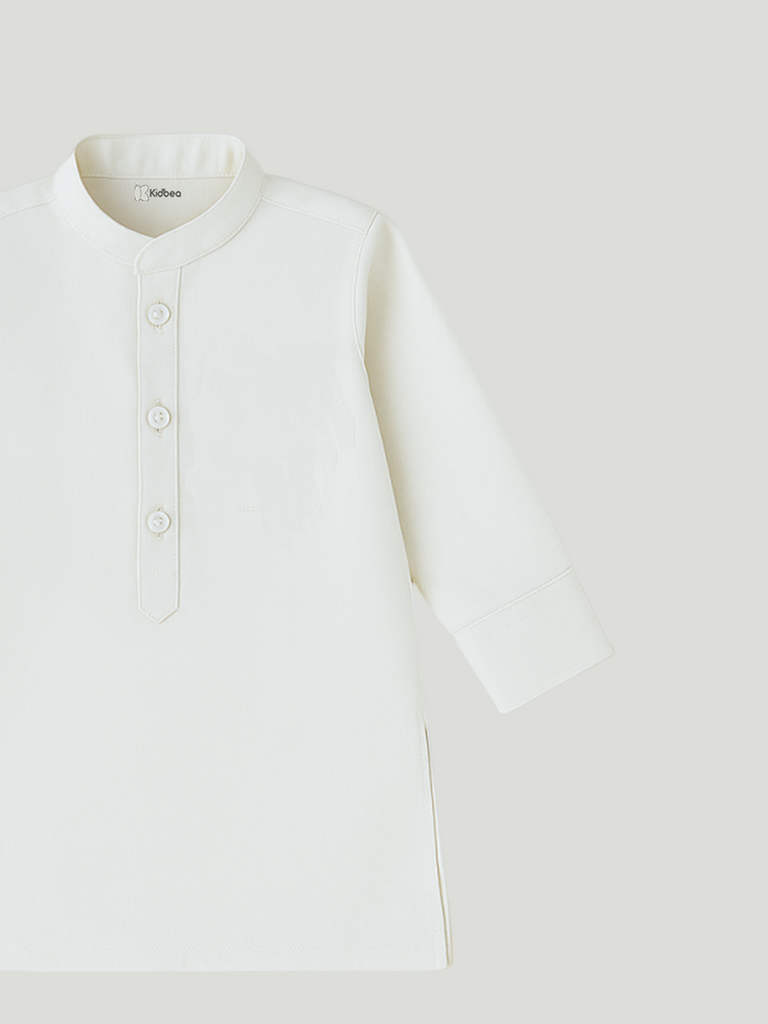 Kidbea Boys Ethnic Kurta Pajama Set with Embroidered Nehru Jacket | Festive & Wedding Wear Outfit | White