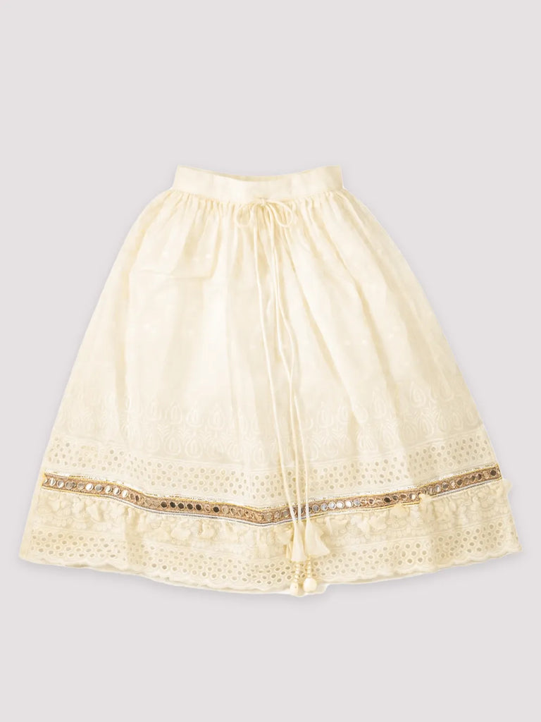 Girls Cream Lehenga Choli Set | Festive Ethnic Outfit Kids