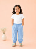 Girls Denim Jogger Pants with Side Stripe - Light Blue