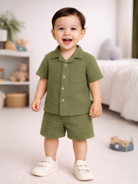Light  Organic cotton  Shirt & Pant Dark Green Co-ord Set