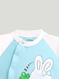 Pack of 4 Full Sleeves 100% Organic cotton Dino and Bear and Bunny Print Romper – Green,Orange&Beige,Blue