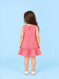 Girls Cotton Gingham Frock – Red Check Dress with White Bow Details