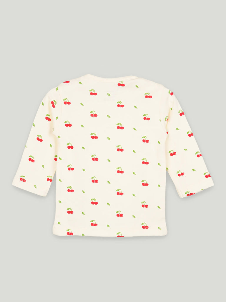 Organic Cotton Unisex Baby Co-ord Set – Soft Breathable Cream Cherry Print Full Sleeve T-shirt & Pyjama for Infants