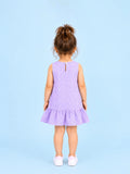 Girls Cotton Gingham Frock – Lavender Check Dress with White Bow Details