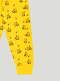Kidbea Unisex Cotton Nightwear Set for Kids | Cute Bee Print & Full Sleeves Top | Yellow