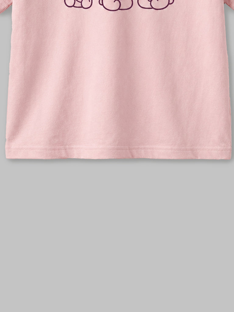 Girls Light Organic Cotton Pink Gummy Bears Round Neck T-Shirt