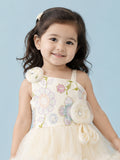 Girls Cream Partywear Frock – Floral Embroidered & Layered Tulle Dress