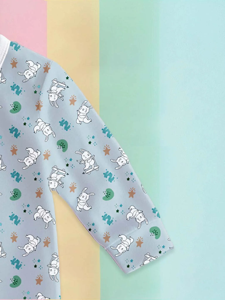 100% Organic Bamboo Co-Ord Set Combo – Pack of 2 | Soft, Breathable & Stylish Nightwear for Kids (Blue & Off-White Print)