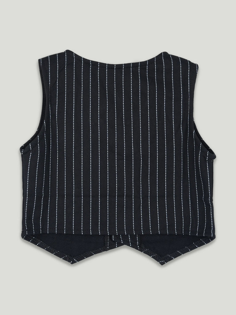 Boys Formal 3-Piece Suit Set – Black Pinstripe Waistcoat, Shirt & Pants with Bow Tie for Kids