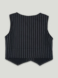 Boys Formal 3-Piece Suit Set – Black Pinstripe Waistcoat, Shirt & Pants with Bow Tie for Kids