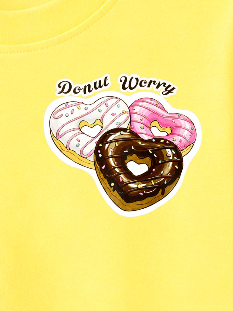 Bamboo Fabric Girls T-Shirt – Soft Breathable Yellow Donut Print Half Sleeve Tee for Kids
