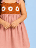 Light Organic Cotton Pink Embroidered Knot Strap Frock Dress