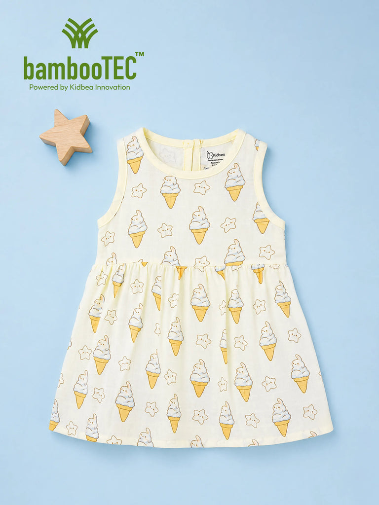 BambooTEC™ Bamboo Muslin Girls Frock – Bee & Ice Cream Print | Pack of 2
