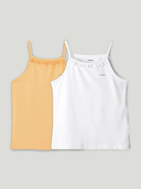 Bamboo Camisole for Kids Pack of 2 (Peach & White) – Soft, Breathable & innerwear