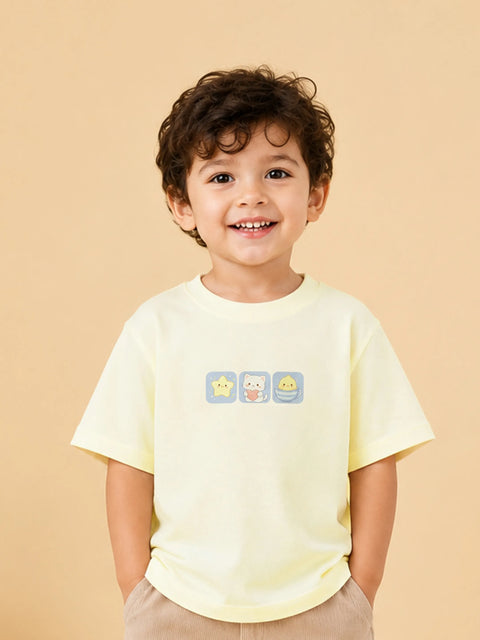 Unisex Bamboo Fabric Yellow Cute Friends Print Oversized T-Shirt