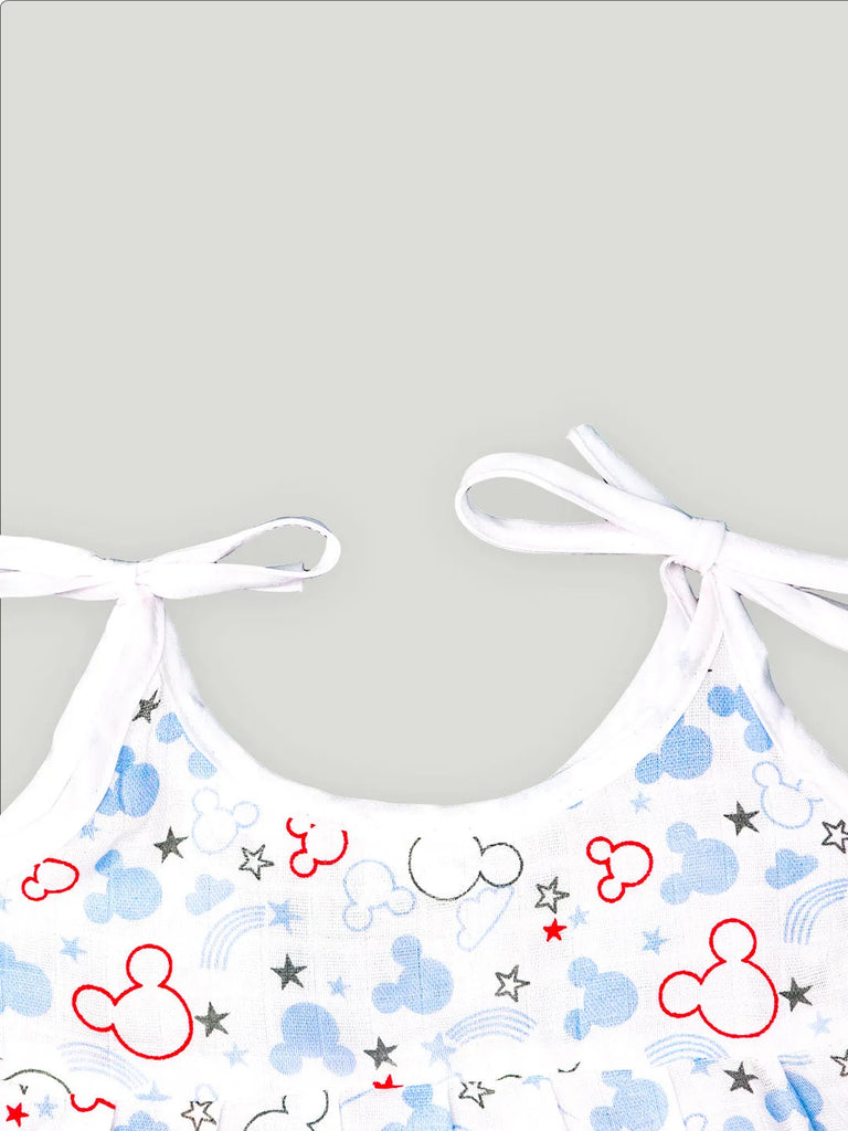 Extra Soft Muslin  Fabric Baby Girls Frock | Pack of 6 | Mickey, Tiger, Space, Rainbow, Butterfly and Cute Chick Print