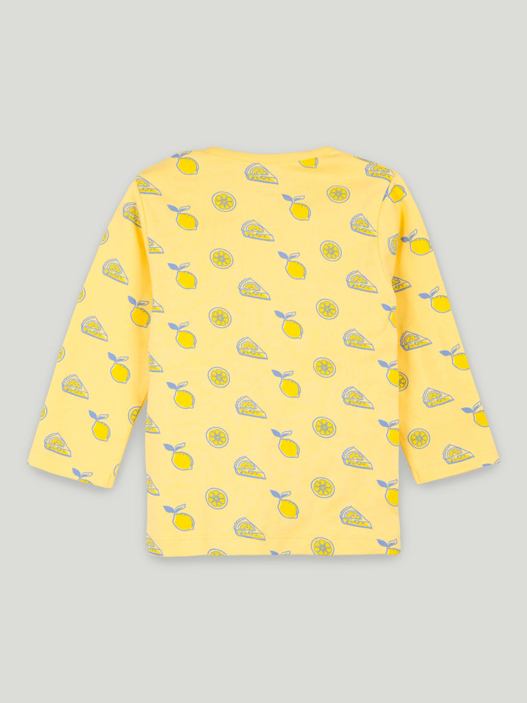Organic Cotton Unisex Baby Co-ord Set – Soft Breathable Yellow Lemon Print Full Sleeve T-shirt & Pyjama for Infants