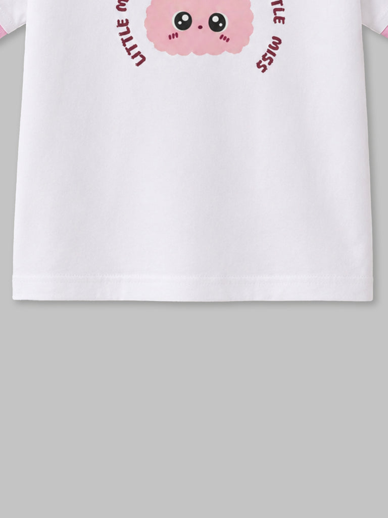 Girls White Organic Cotton Round Neck Little Miss Graphic T-Shirt