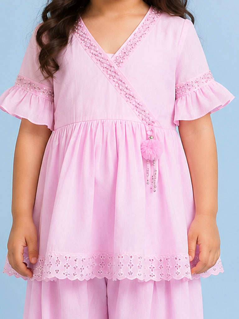 Girls Pink Ethnic Kurta & Dhoti Set – Embroidered Festive Wear