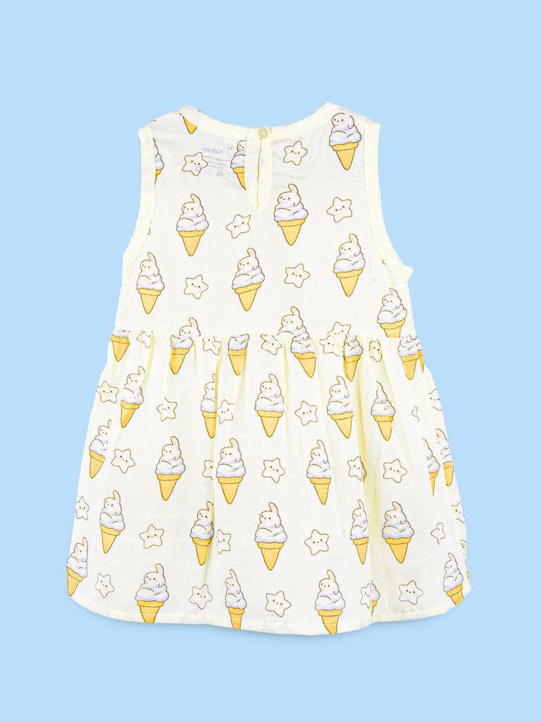 BambooTEC™ Bamboo Muslin Baby Girls Frock Pack of 3 – Bee & Daisy, Ice Cream Star & Cat & Swirl Prints